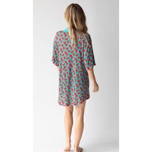 Natural Life Womens XS Blue Floral Charlie V Neck Cotton Mini Boho Dress Casua